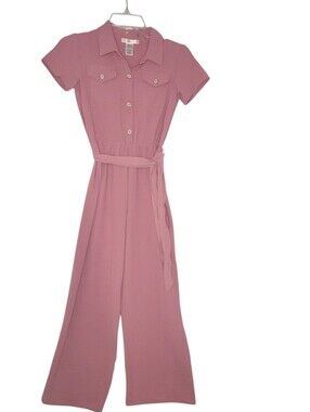 Love Squared Girls Pink Short Sleeve Wide Leg Jumpsuit Size 12 Belted